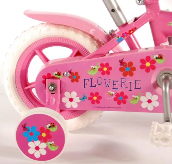 Flowerie Kinderfiets - 10 inch - Roze/Wit