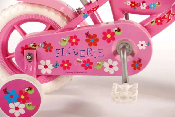 Flowerie Kinderfiets - 10 inch - Roze/Wit
