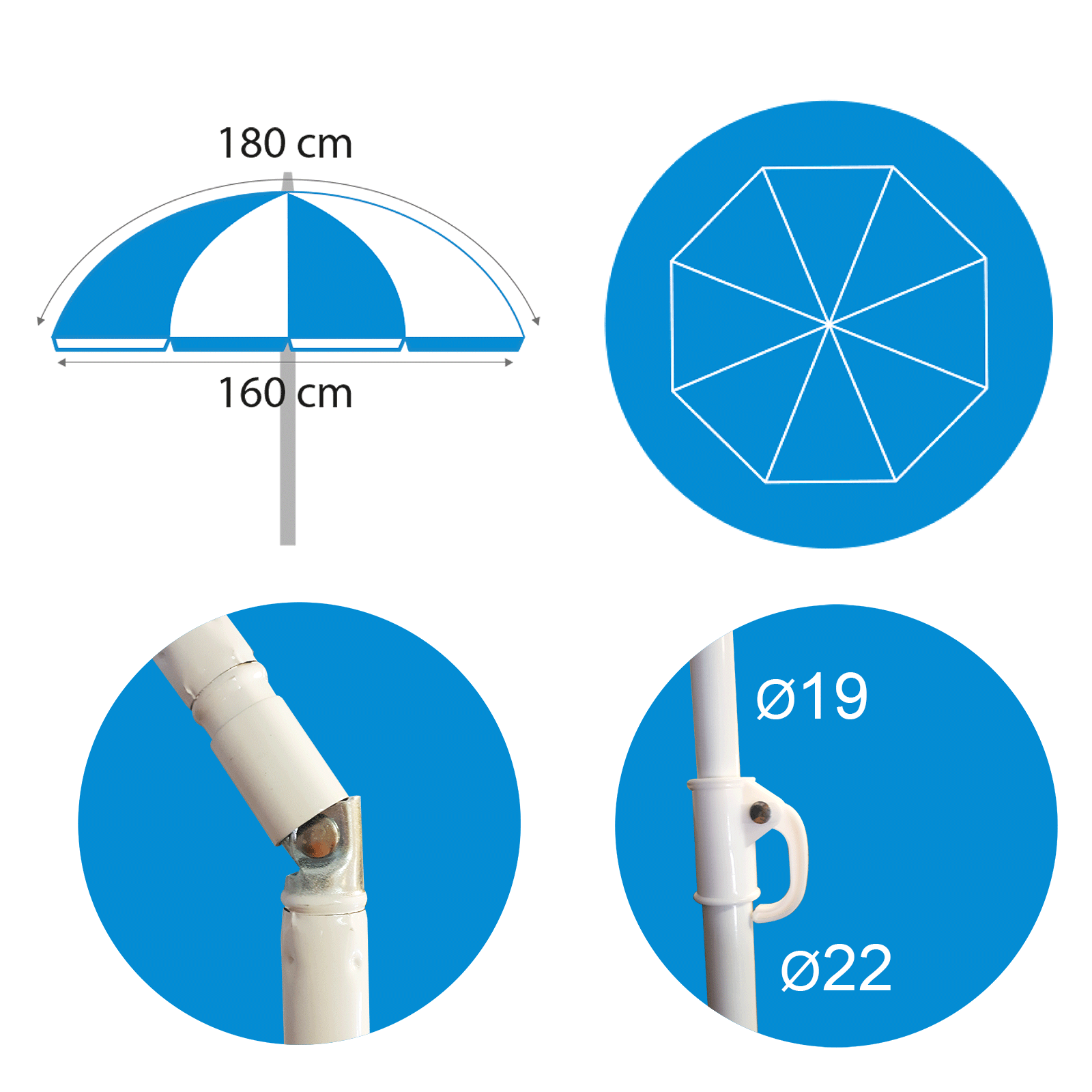 Strandparasol luxury stripes 180 cm